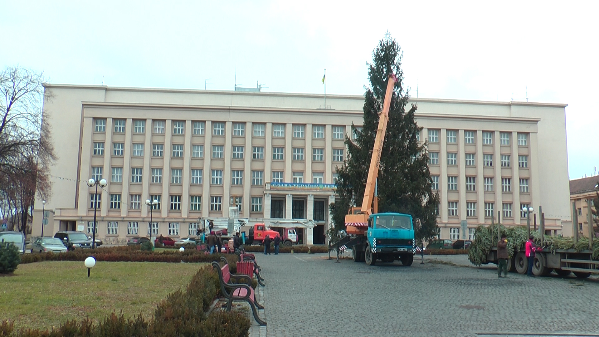 Головну новорічну ялинку Закарпаття встановили в Ужгороді (ВІДЕО)