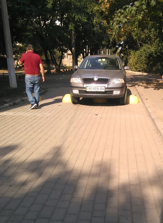 Ужгородський Вінні-Пух: в одному із спальних районів автівка застрягла між обмежувачами (ФОТО)