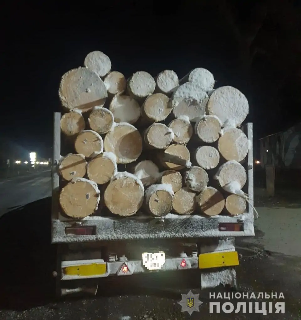 На Закарпатті поліція затримала й опечатала 2 вантажівки з деревиною (ФОТО)