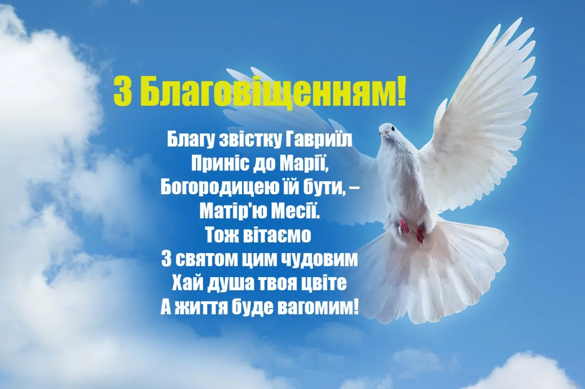 7 квітня - Благовіщення Пресвятої Богородиці, історія свята, привітання, листівки